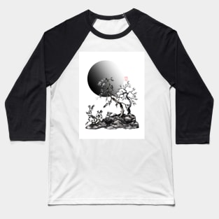 SumiE japanese pines with a big full moon Baseball T-Shirt